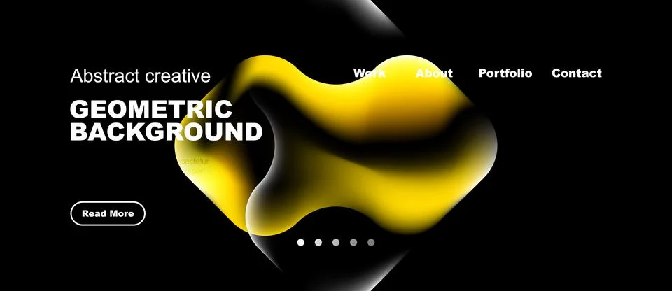 Dark background features vibrant yellow abstract shapes. White text displays Stock Illustration