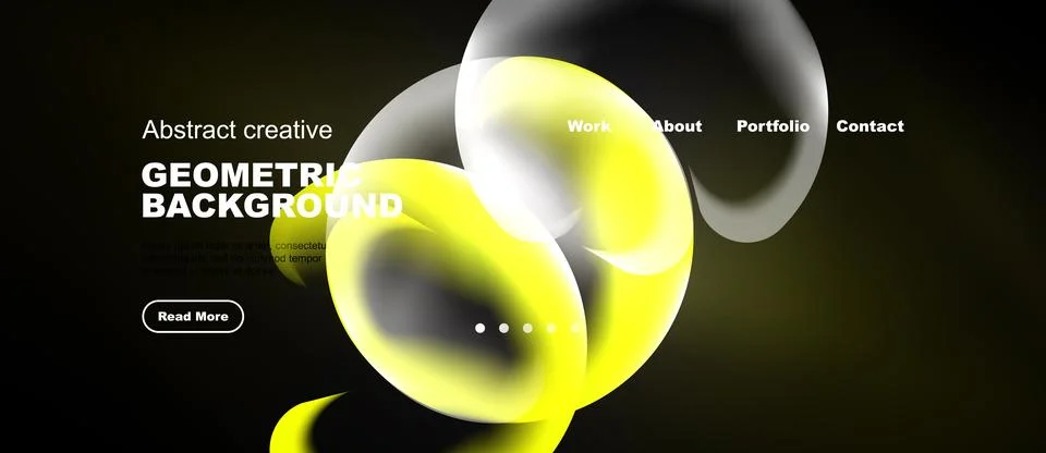 Dark background features yellow abstract shapes, text elements, navigation .. Stock Illustration