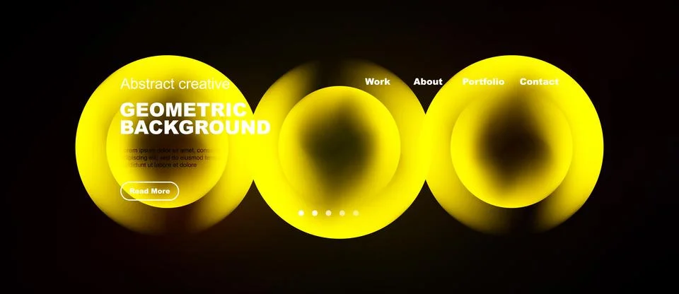 Dark background features yellow geometric shapes, text elements, navigation Stock Illustration
