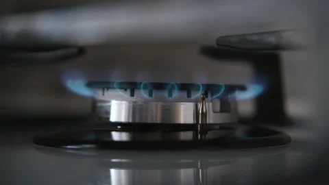 On a dark background Gas burner close-up Video stock 304944266