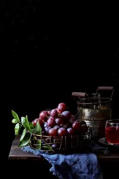 Dark Background Grapes Dramatic Close Up Detail Stock Photos