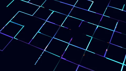 Dark background with grid pattern, neon blue and purple lines. Stock Footage 290078284
