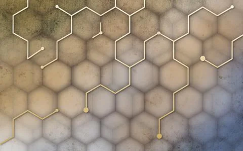 Dark background with hexagons and light broken lines Stock Illustration