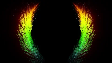 On a dark background, light rainbow elements of glowing particles appear, frame Stock Footage 284938808