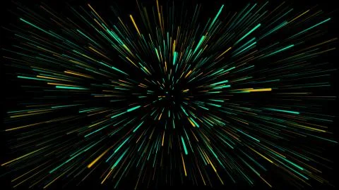 A dark background with  lines coming out of the center of blue and orange colors Stock Illustration