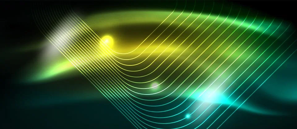 Dark background with neon glowing elements, shiny motion concept Stock Illustration
