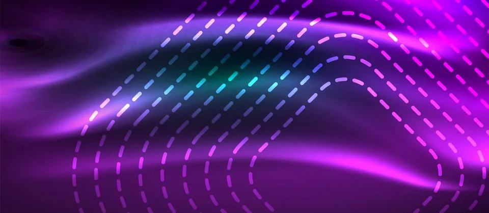 Dark background with neon glowing elements, shiny motion concept Stock Illustration