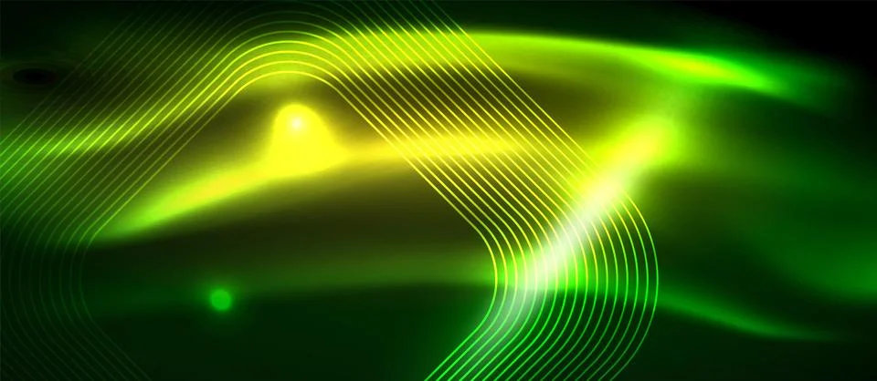 Dark background with neon glowing elements, shiny motion concept Stock Illustration