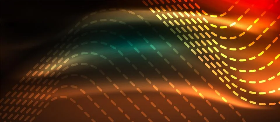 Dark background with neon glowing elements, shiny motion concept Stock Illustration