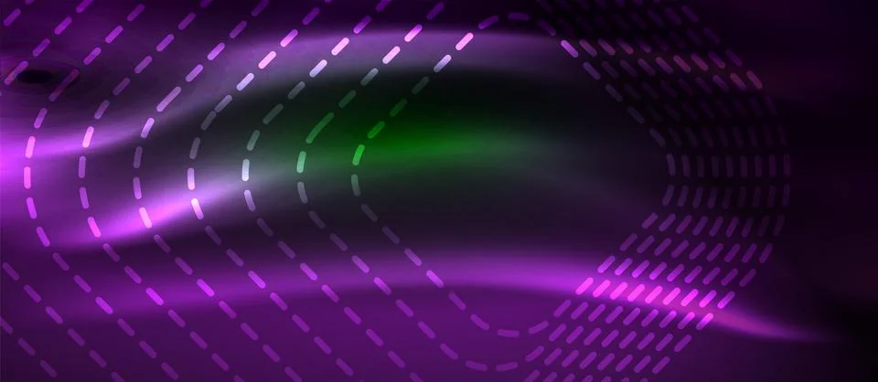 Dark background with neon glowing elements, shiny motion concept 库存插图