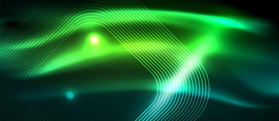 Dark background with neon glowing elements, shiny motion concept Stock Illustration