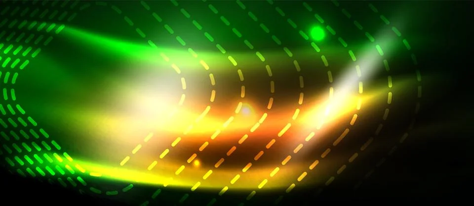 Dark background with neon glowing elements, shiny motion concept Stock Illustration