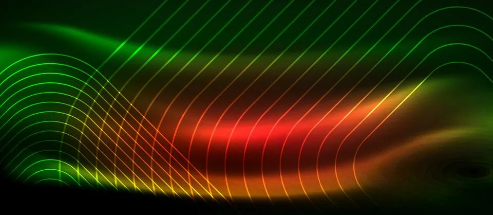 Dark background with neon glowing elements, shiny motion concept Stock Illustration