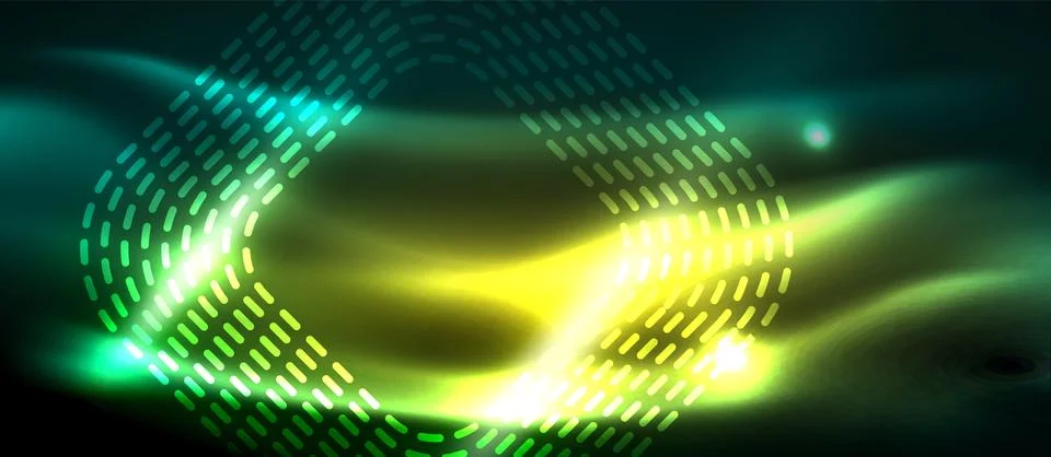 Dark background with neon glowing elements, shiny motion concept Illustrazione stock