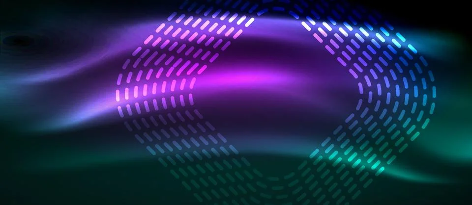 Dark background with neon glowing elements, shiny motion concept Illustrazione stock