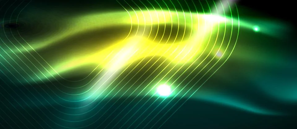Dark background with neon glowing elements, shiny motion concept Stockillustratie