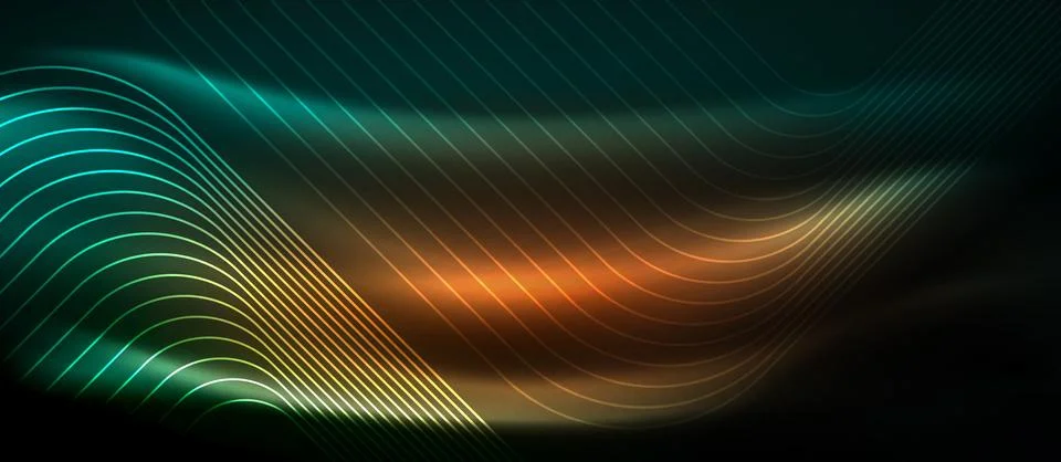 Dark background with neon glowing elements, shiny motion concept Stock Illustration