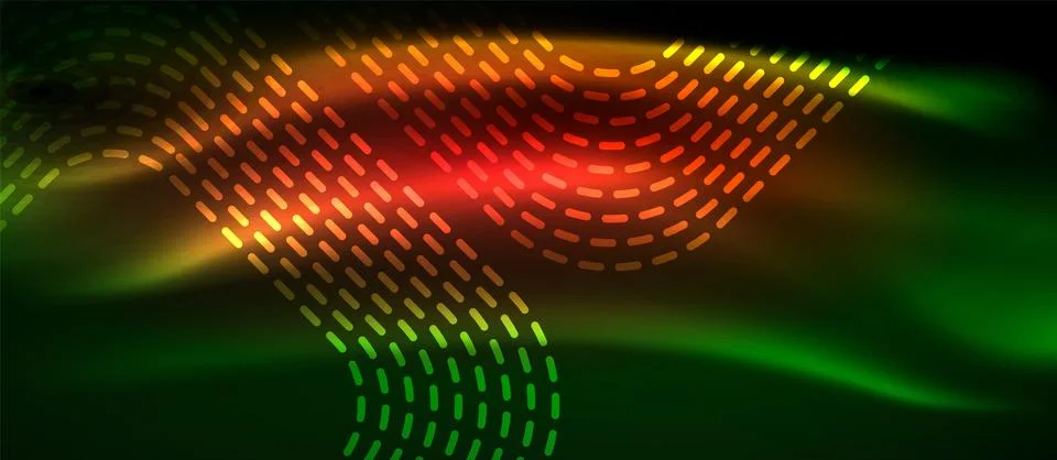 Dark background with neon glowing elements, shiny motion concept 库存插图