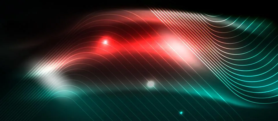 Dark background with neon glowing elements, shiny motion concept Stock Illustration