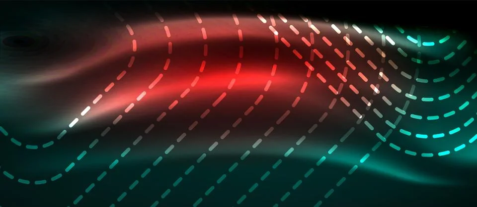 Dark background with neon glowing elements, shiny motion concept Stockillustratie