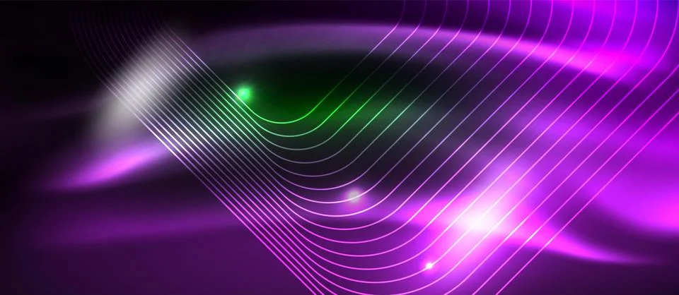 Dark background with neon glowing elements, shiny motion concept Stock Illustration