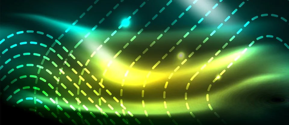 Dark background with neon glowing elements, shiny motion concept Illustrazione stock