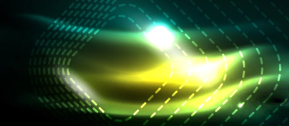 Dark background with neon glowing elements, shiny motion concept Stock Illustration