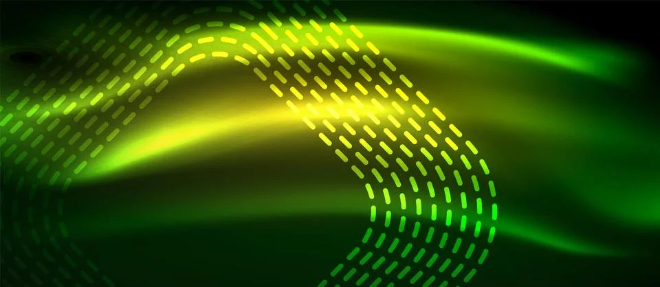 Dark background with neon glowing elements, shiny motion concept Stock Illustration