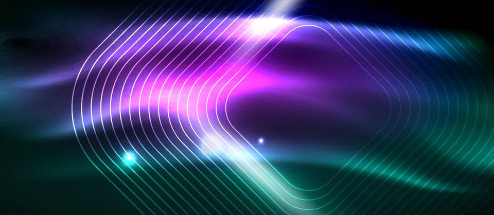 Dark background with neon glowing elements, shiny motion concept Stock Illustration