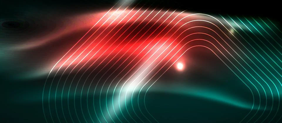 Dark background with neon glowing elements, shiny motion concept Stock Illustration