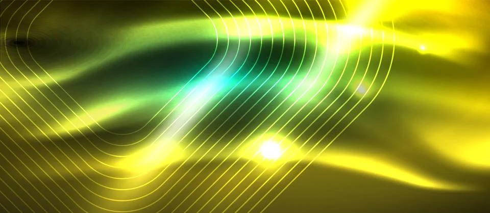 Dark background with neon glowing elements, shiny motion concept Illustrazione stock