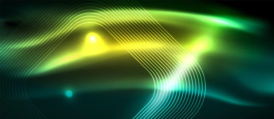 Dark background with neon glowing elements, shiny motion concept Stock Illustration