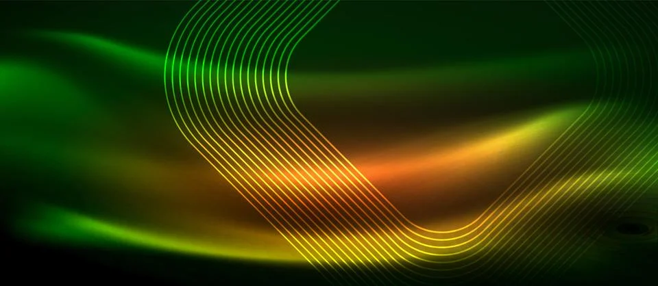 Dark background with neon glowing elements, shiny motion concept Illustrazione stock