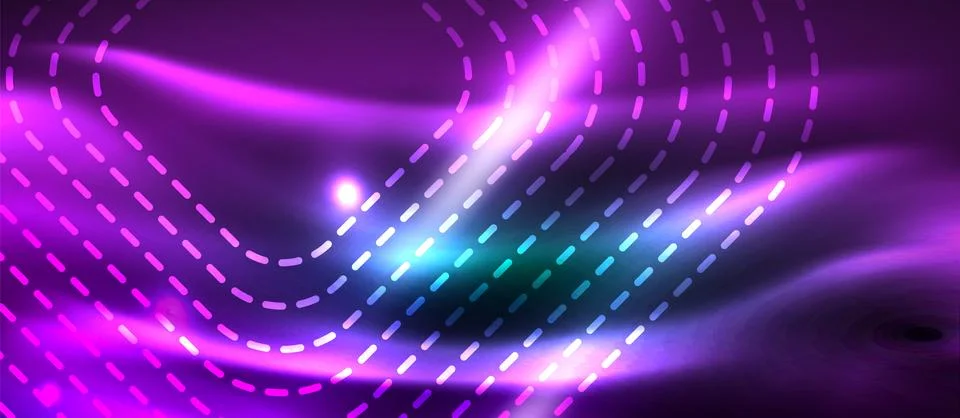 Dark background with neon glowing elements, shiny motion concept Stock Illustration