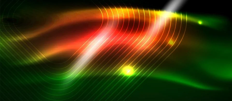 Dark background with neon glowing elements, shiny motion concept Illustrazione stock