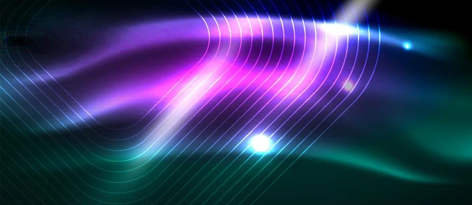 Dark background with neon glowing elements, shiny motion concept Stock Illustration