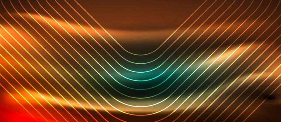 Dark background with neon glowing elements, shiny motion concept Stock Illustration