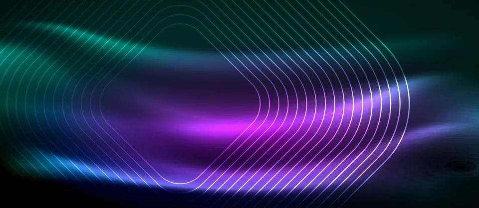 Dark background with neon glowing elements, shiny motion concept Stock Illustration