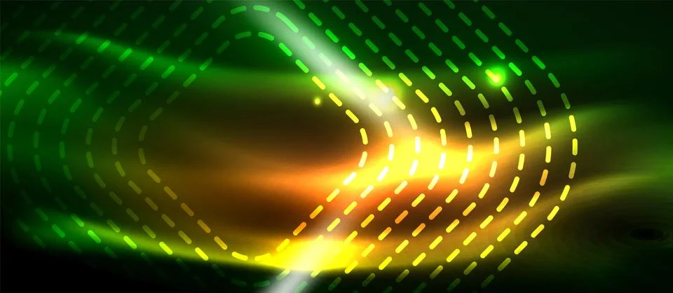 Dark background with neon glowing elements, shiny motion concept Stock Illustration