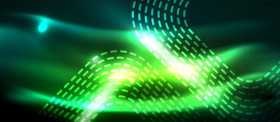 Dark background with neon glowing elements, shiny motion concept Stock Illustration