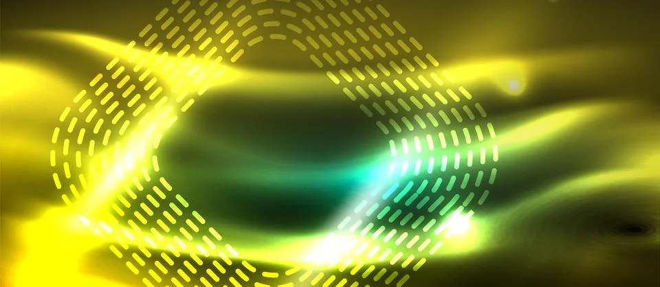 Dark background with neon glowing elements, shiny motion concept Illustrazione stock