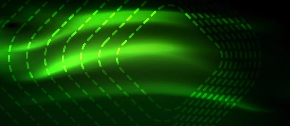 Dark background with neon glowing elements, shiny motion concept Stockillustratie