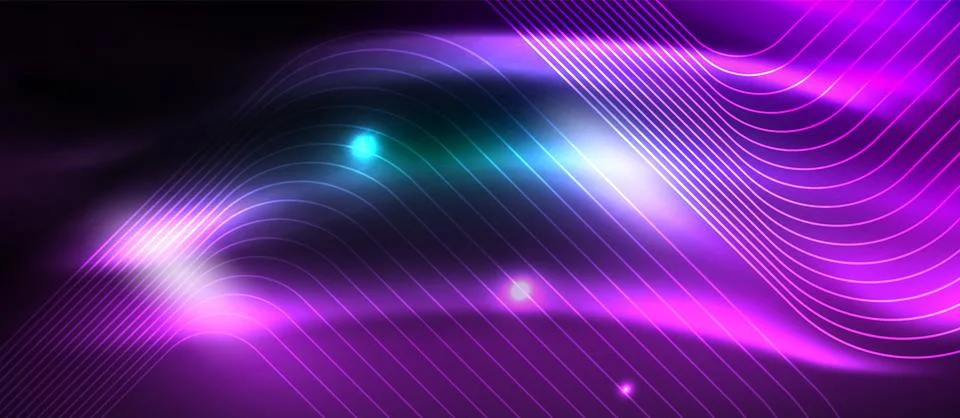 Dark background with neon glowing elements, shiny motion concept Stock Illustration