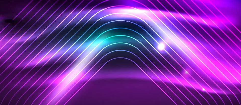 Dark background with neon glowing elements, shiny motion concept Illustrazione stock