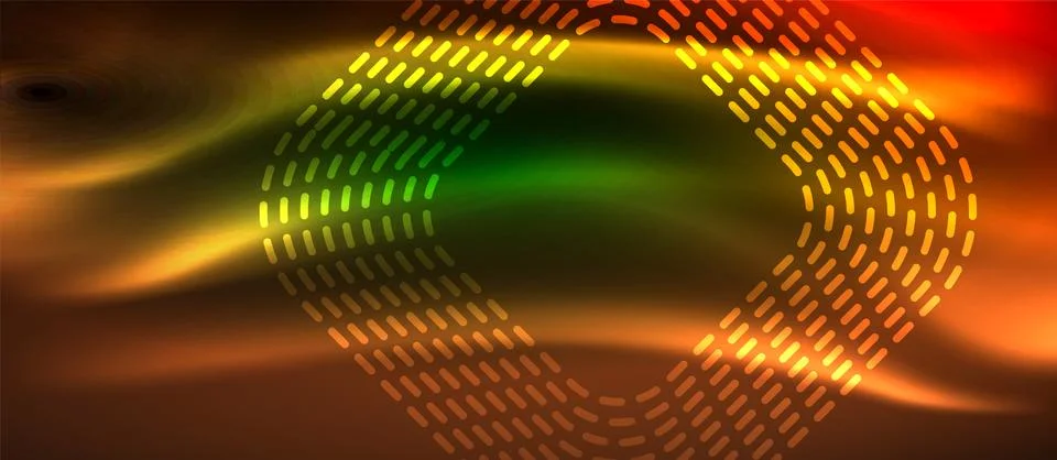 Dark background with neon glowing elements, shiny motion concept Stock Illustration