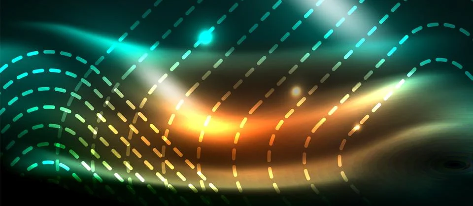 Dark background with neon glowing elements, shiny motion concept Stock Illustration