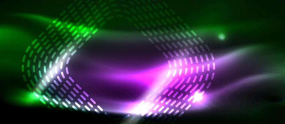 Dark background with neon glowing elements, shiny motion concept Stock Illustration