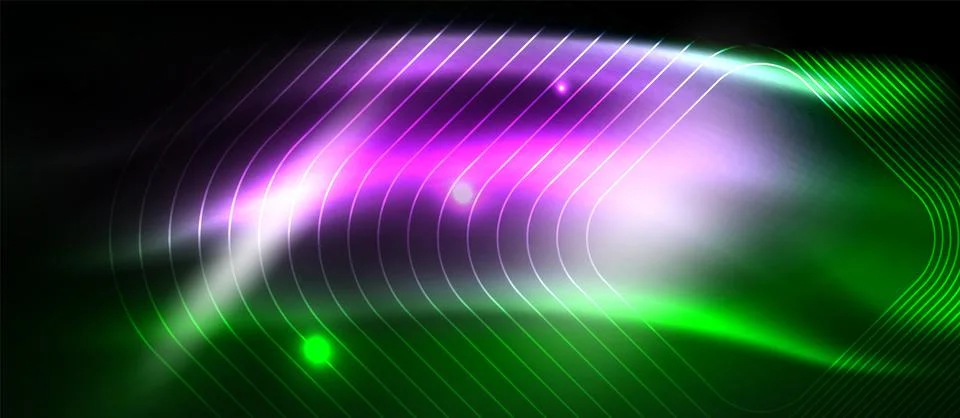 Dark background with neon glowing elements, shiny motion concept Stock Illustration