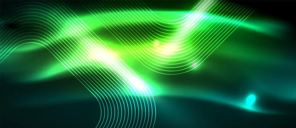 Dark background with neon glowing elements, shiny motion concept Stock Illustration