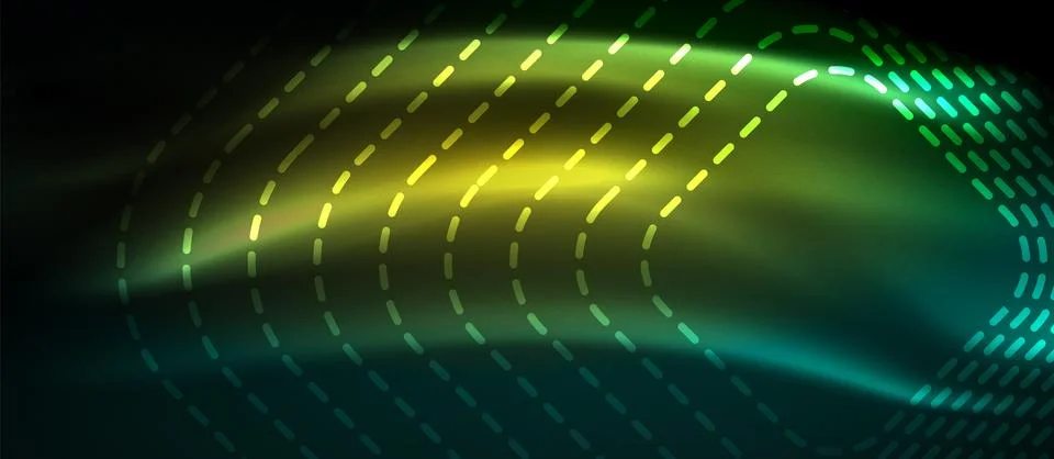 Dark background with neon glowing elements, shiny motion concept Stock Illustration